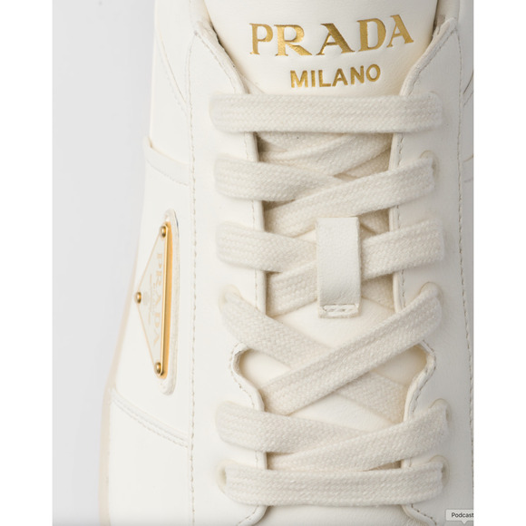 Prada Downtown Ivory Nappa Leather Gold Logo Flat Low Top Trainer Sneaker 41 - Picture 12 of 16